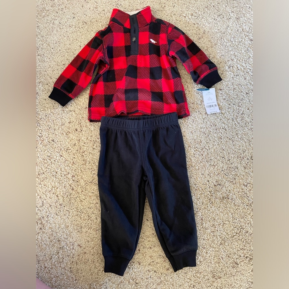 Carter’s Buffalo Plaid Red & Black Check Fleece Outfit, 12mo